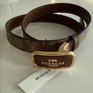 Coach Tan and Gold Signature Belt